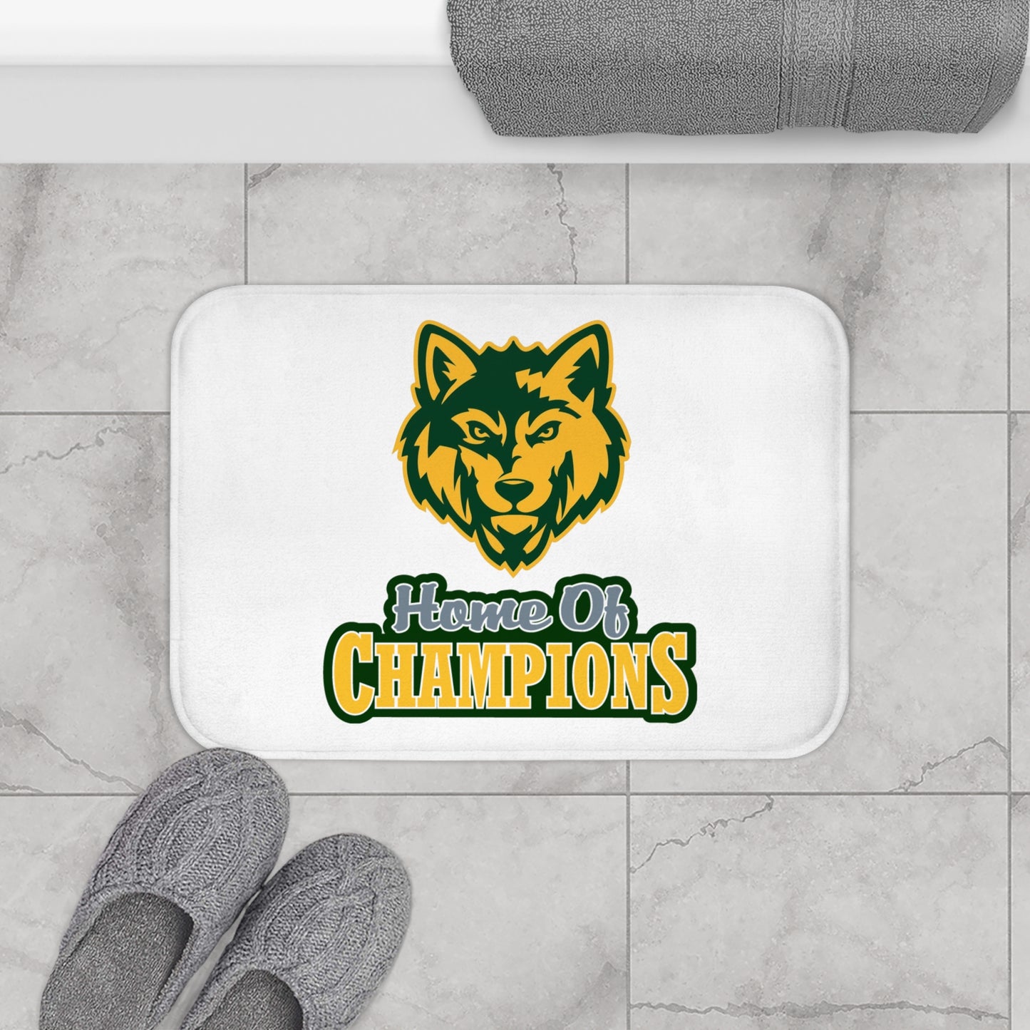 Home of Champions Wolf Bath Mat — Team Spirit Bathroom Rug