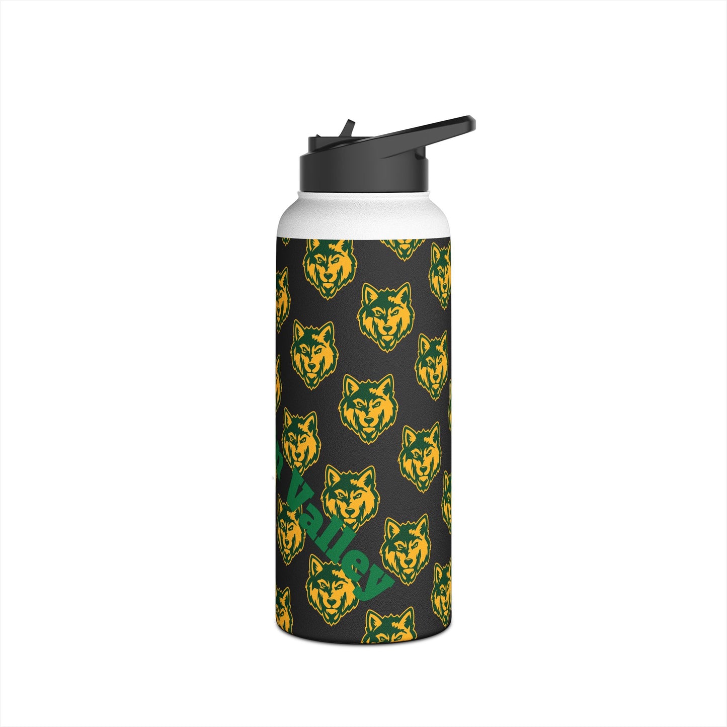 Wolf Pattern Stainless Steel Water Bottle — Green & Gold Team Design