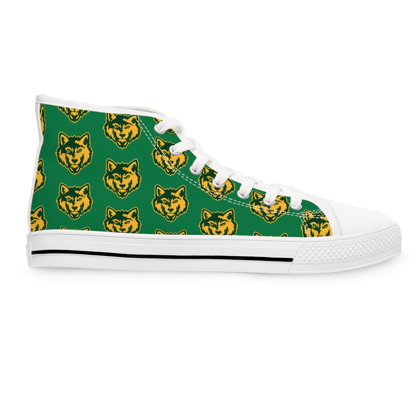 Green Wolf Pattern High-Top Sneakers — Women's Casual Retro Skate Shoes