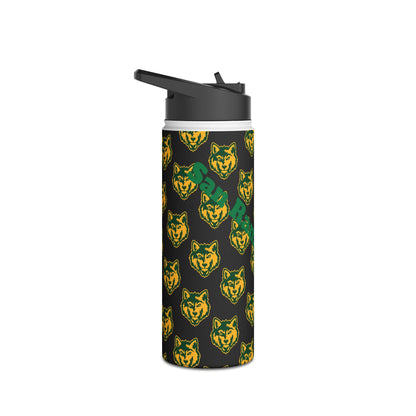 Wolf Pattern Stainless Steel Water Bottle — Green & Gold Team Design