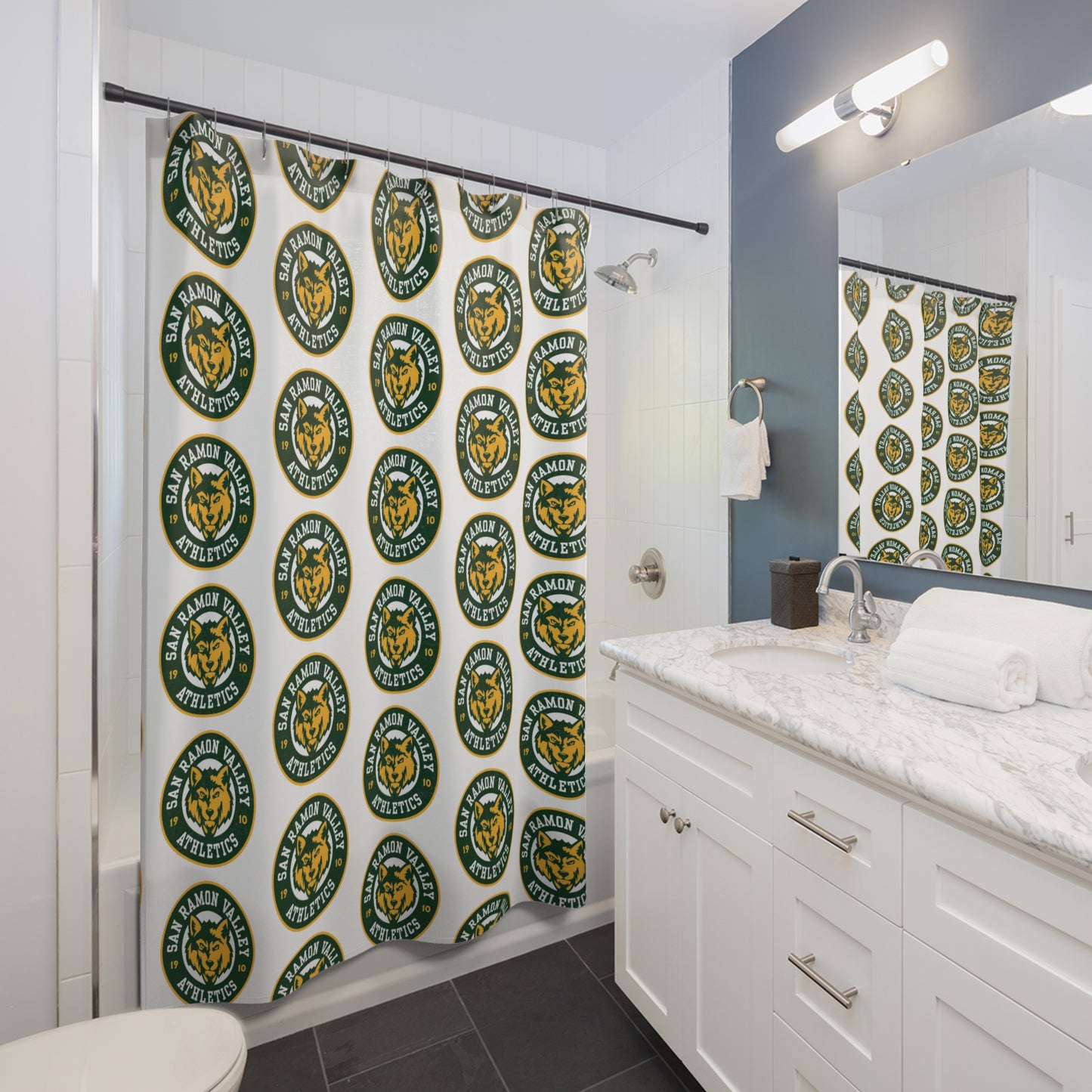 San Ramon Valley Athletics Logo Shower Curtain — School Spirit Bathroom Decor