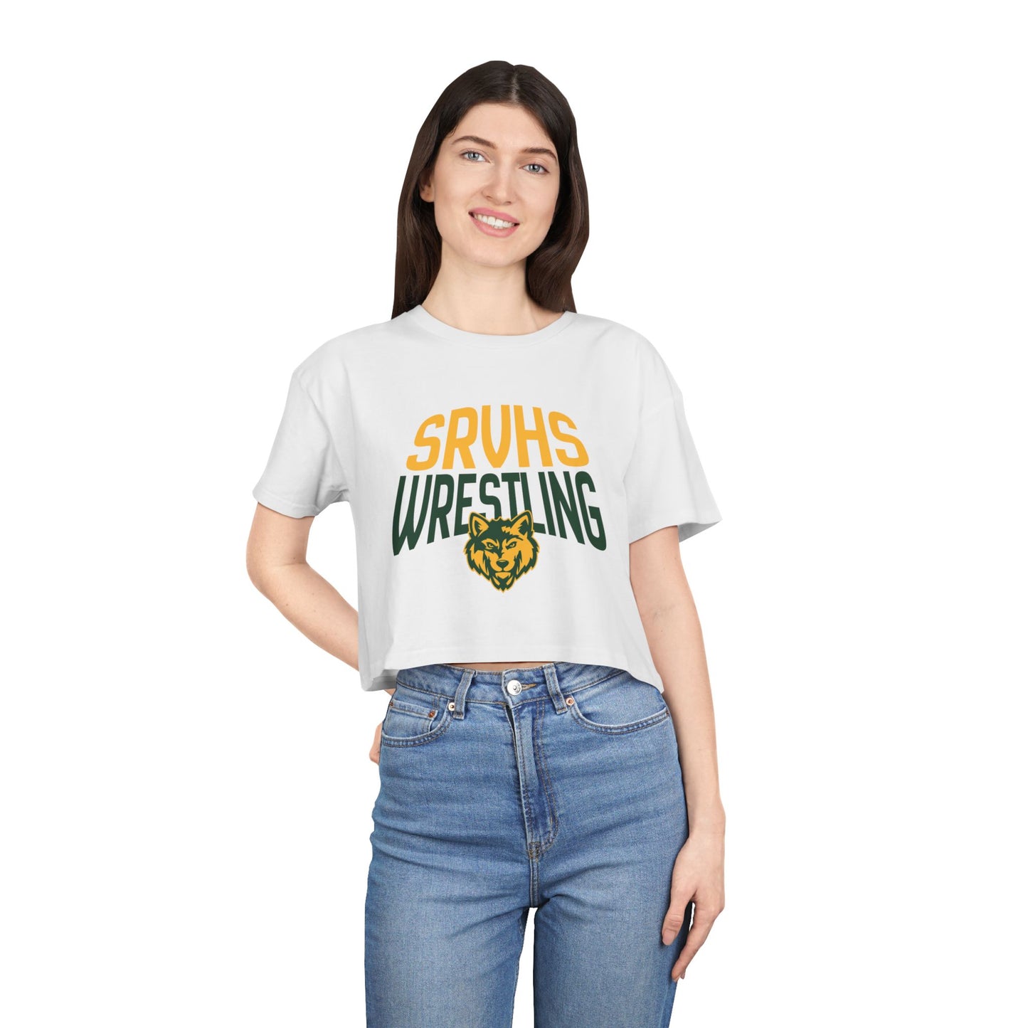 SRVHS Wrestling Women's Crop Tee - School Team Spirit Short Sleeve Top