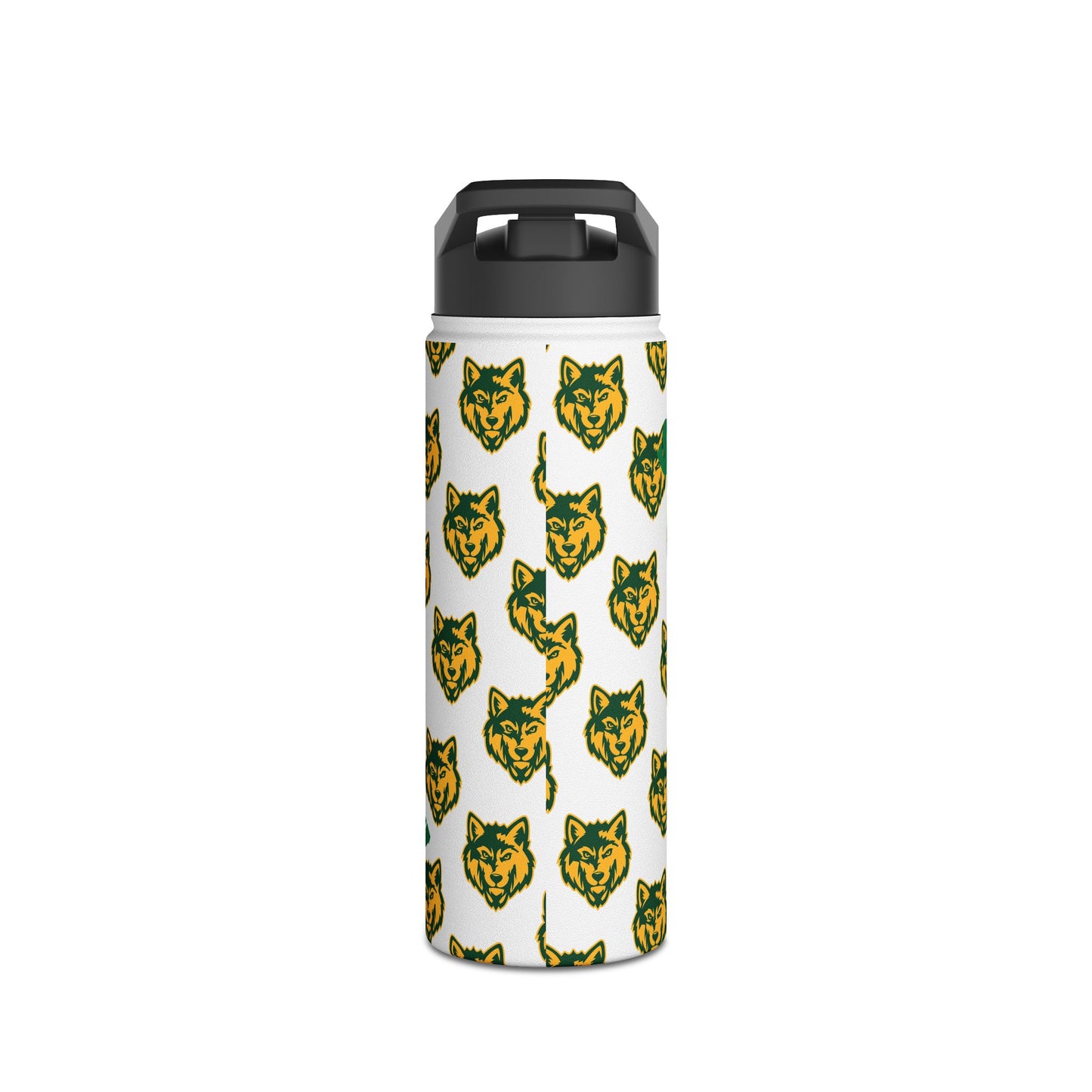 Wolf Pattern Stainless Steel Water Bottle — Green & Gold Team Design