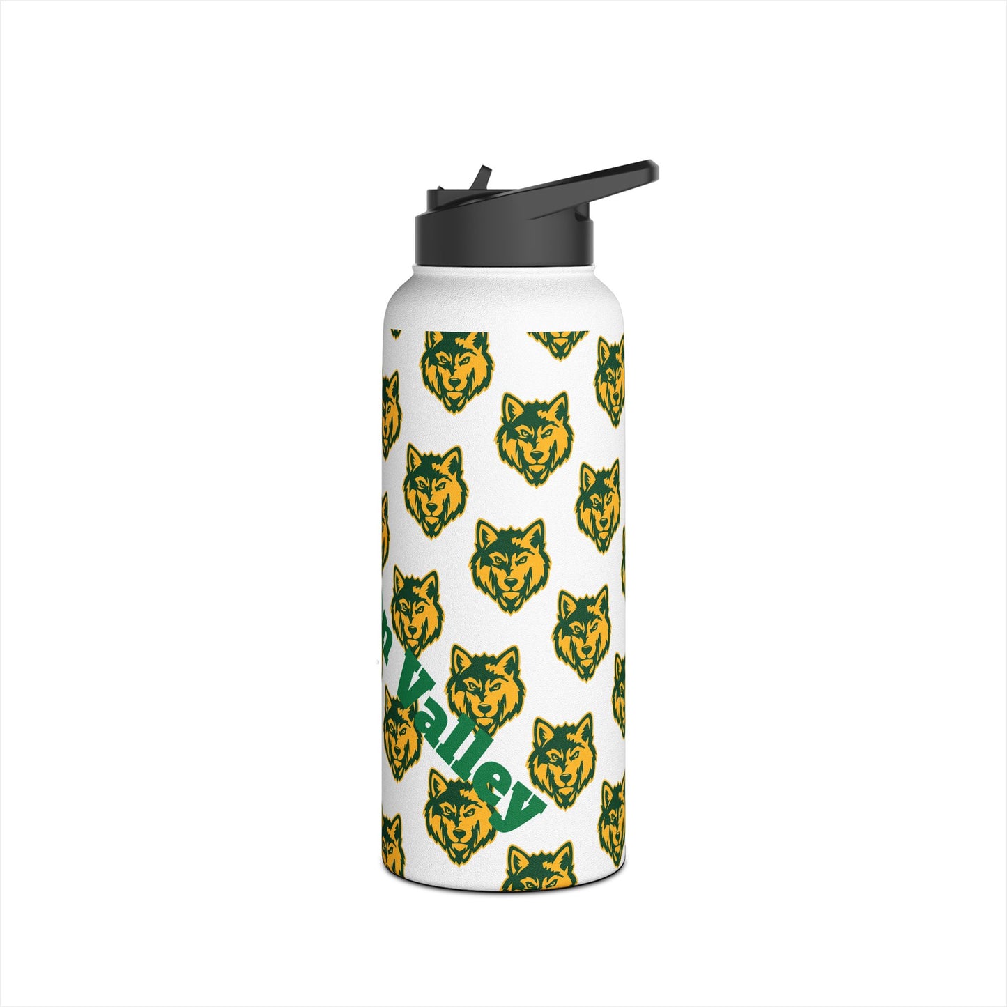 Wolf Pattern Stainless Steel Water Bottle — Green & Gold Team Design