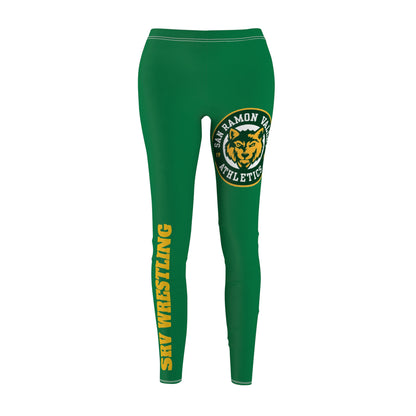 SRV Wrestling Women's Athletic Leggings — Green Logo & Side Text
