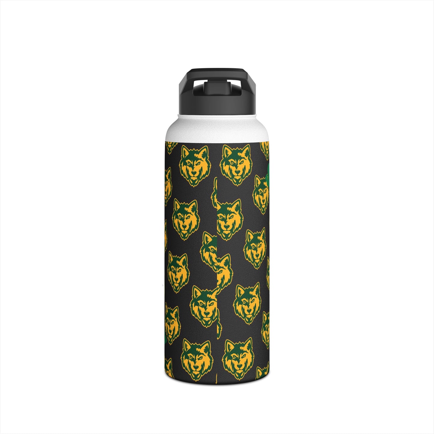 Wolf Pattern Stainless Steel Water Bottle — Green & Gold Team Design