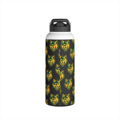 Wolf Pattern Stainless Steel Water Bottle — Green & Gold Team Design