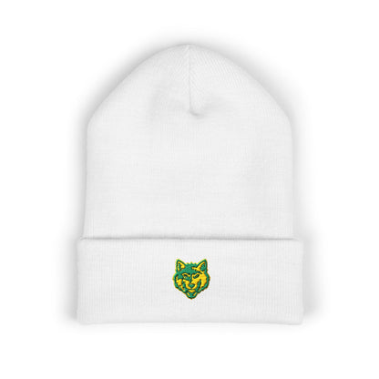 Embroidered Green & Yellow Wolf Logo Cuffed Beanie