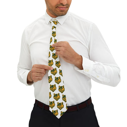 Wolf Mascot Necktie — Green & Gold Repeating Logo Tie for Fans and Formal Wear