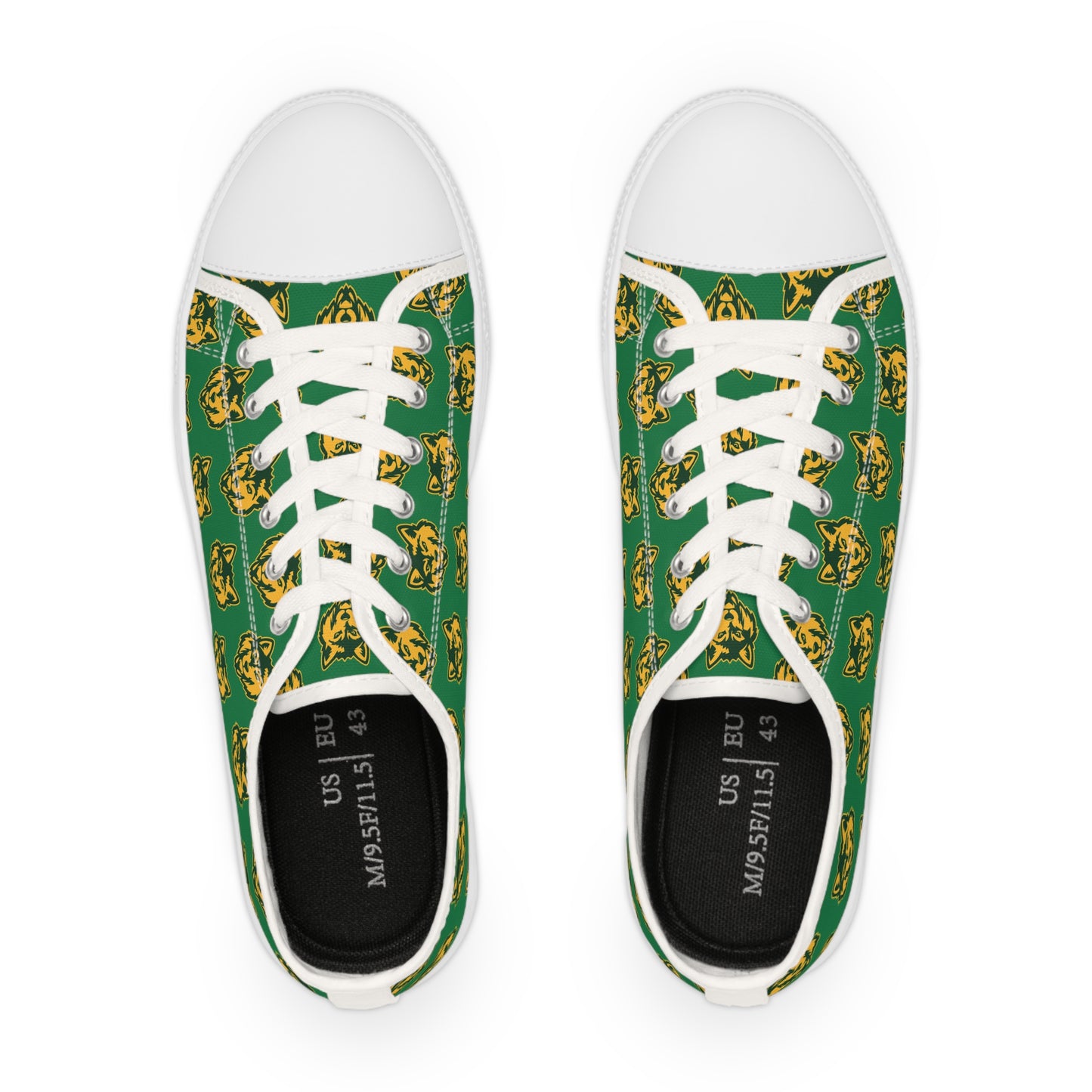 Green & Gold Wildcat Pattern Low Top Sneakers — Men's Casual School Spirit Shoes