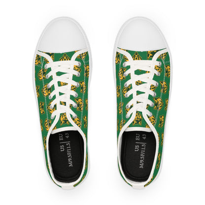Green & Gold Wildcat Pattern Low Top Sneakers — Men's Casual School Spirit Shoes