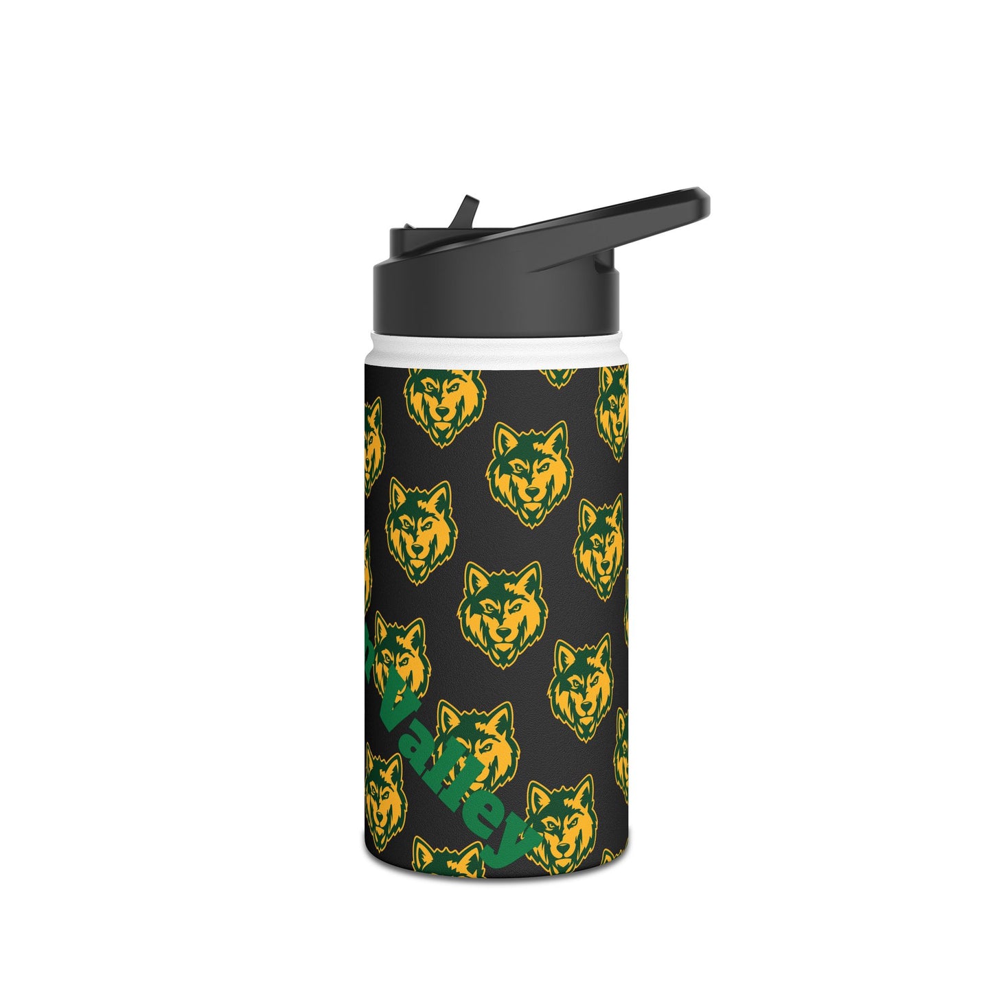 Wolf Pattern Stainless Steel Water Bottle — Green & Gold Team Design