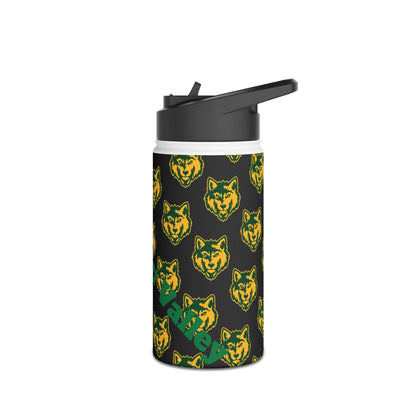Wolf Pattern Stainless Steel Water Bottle — Green & Gold Team Design