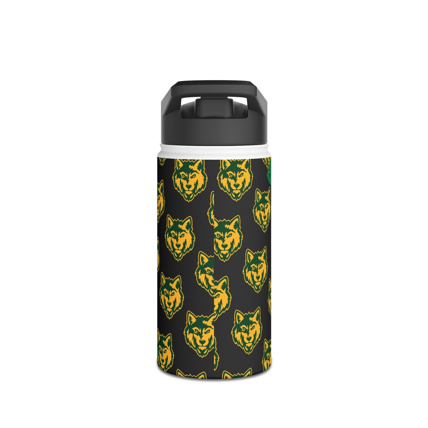 Wolf Pattern Stainless Steel Water Bottle — Green & Gold Team Design