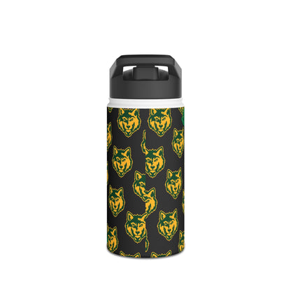 Wolf Pattern Stainless Steel Water Bottle — Green & Gold Team Design
