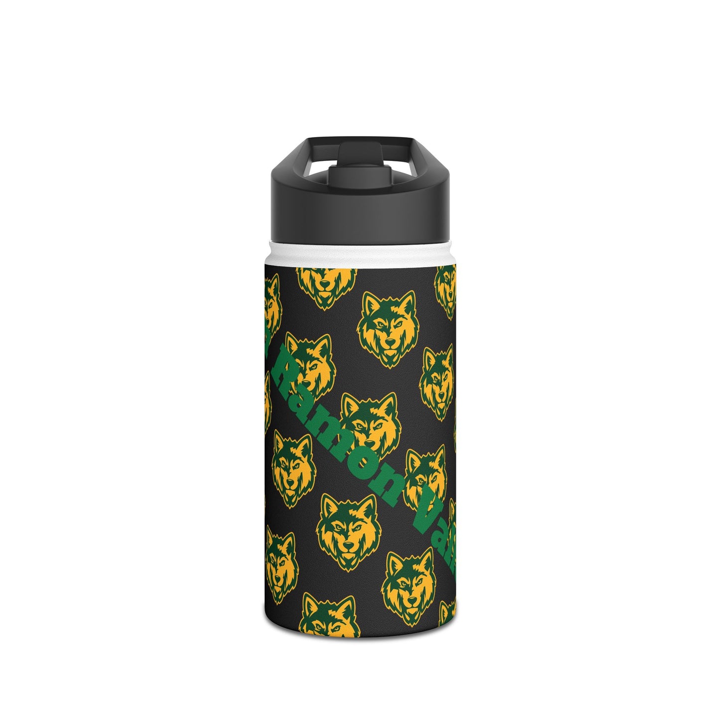 Wolf Pattern Stainless Steel Water Bottle — Green & Gold Team Design