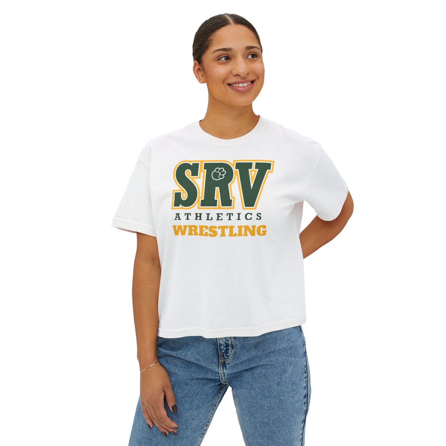 SRV Athletics Wrestling Women's Boxy Tee — Team Spirit Crop T-Shirt