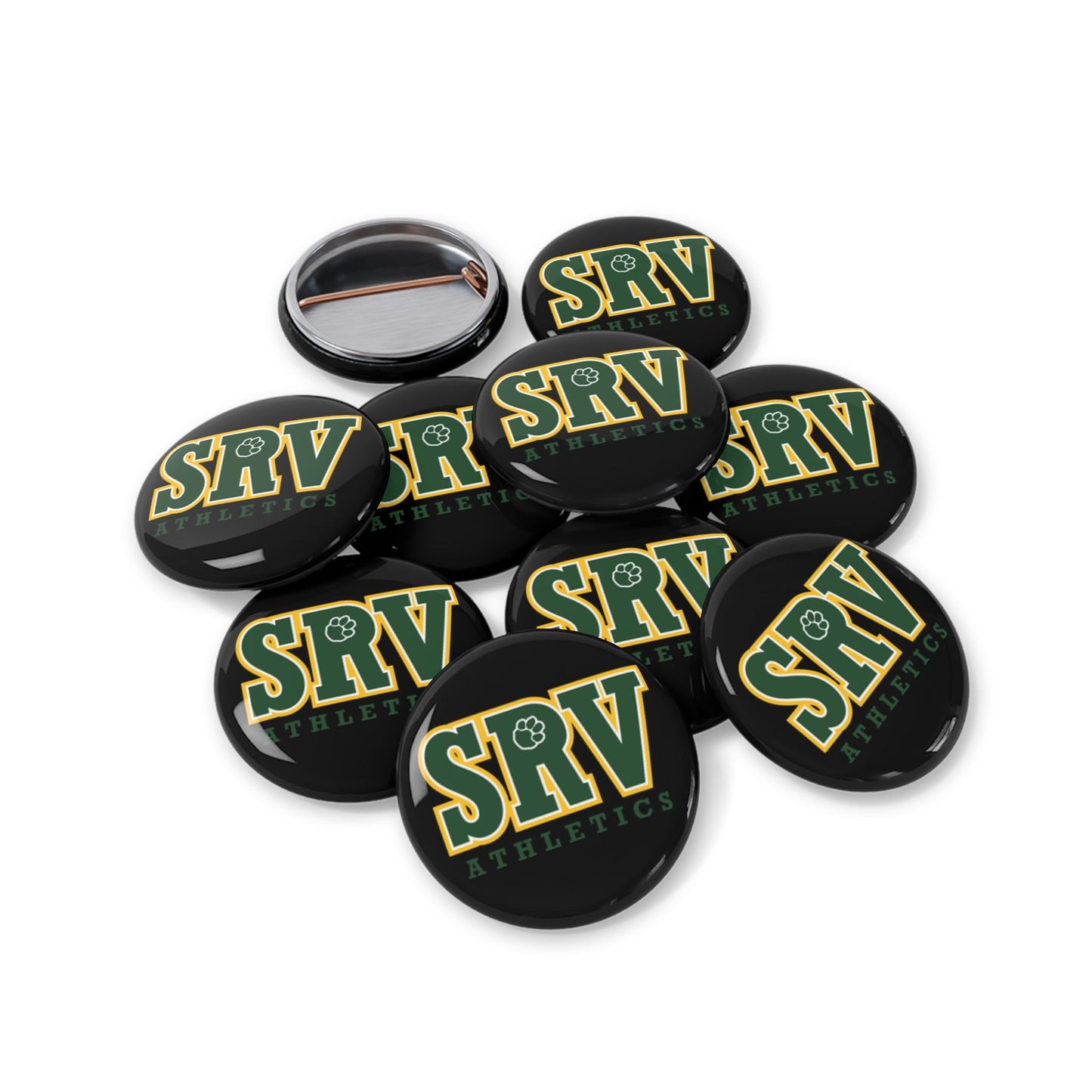SRV Athletics Round Pin Button — School Spirit Lapel Pin