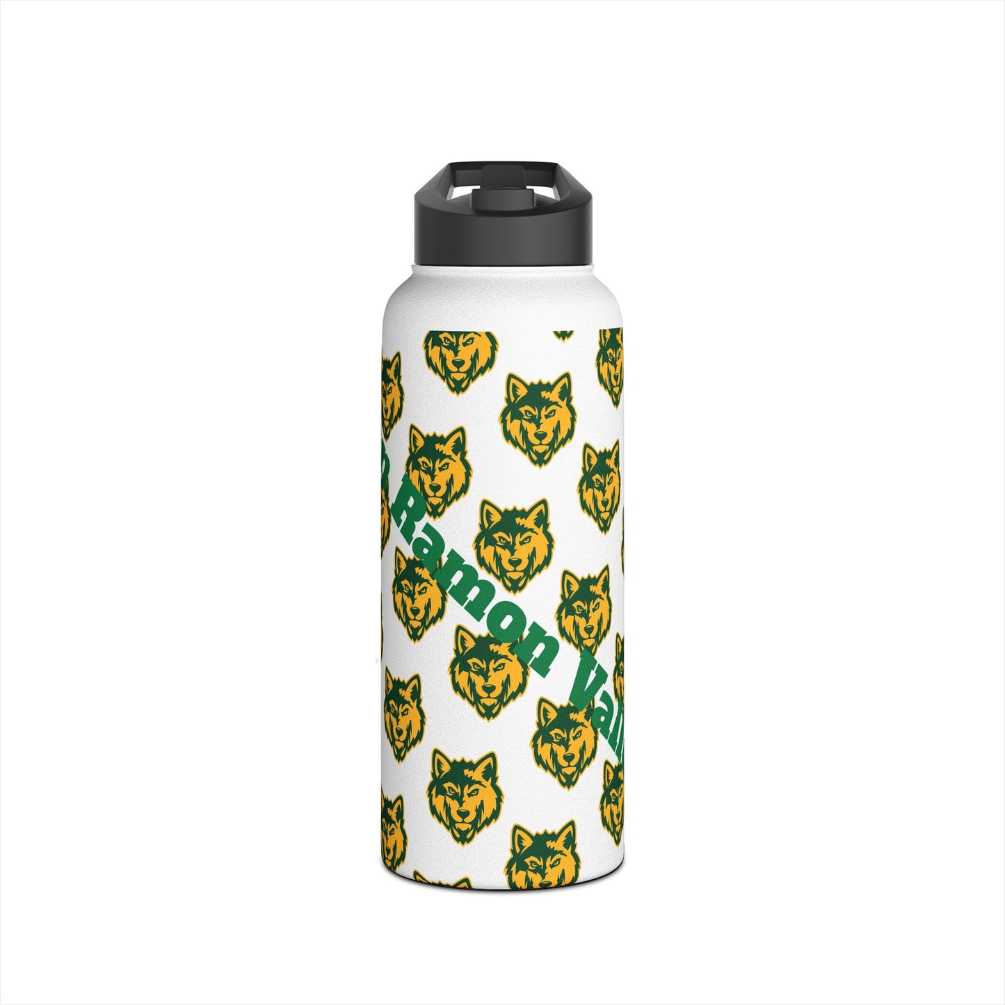 Wolf Pattern Stainless Steel Water Bottle — Green & Gold Team Design