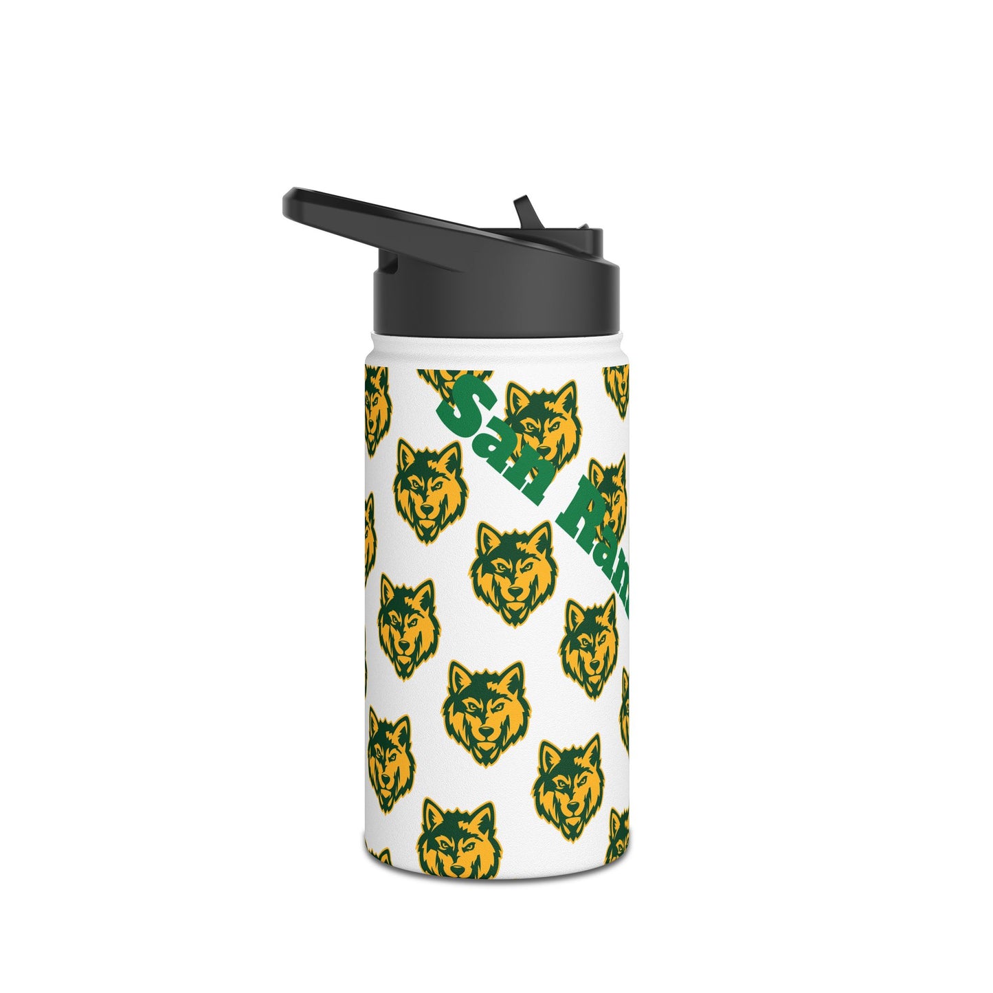 Wolf Pattern Stainless Steel Water Bottle — Green & Gold Team Design