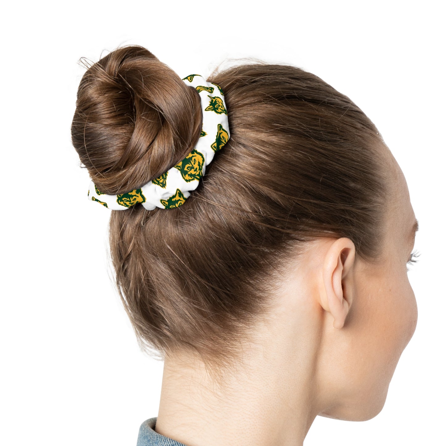 SRV Wolf Logo Scrunchie — Green & Gold San Rafael Athletics Hair Tie