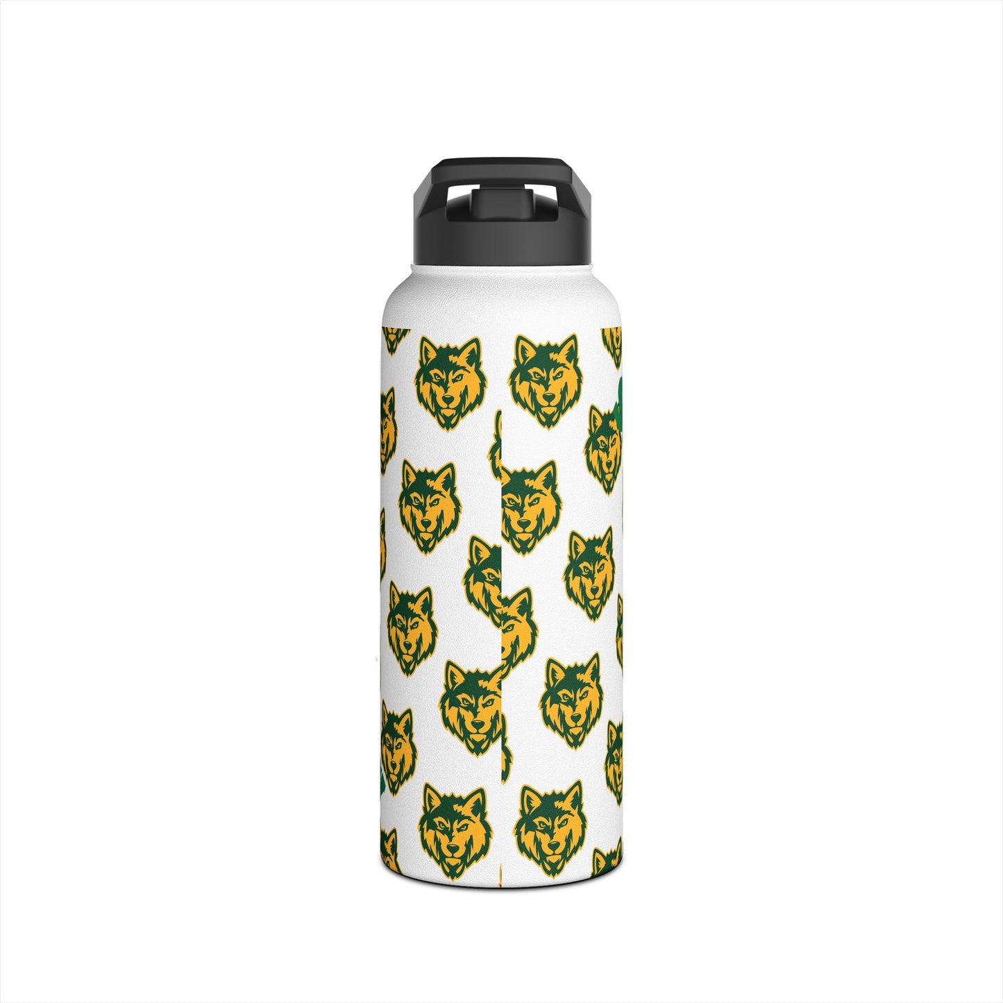 Wolf Pattern Stainless Steel Water Bottle — Green & Gold Team Design