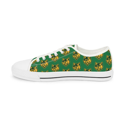 Green & Gold Wildcat Pattern Low Top Sneakers — Men's Casual School Spirit Shoes