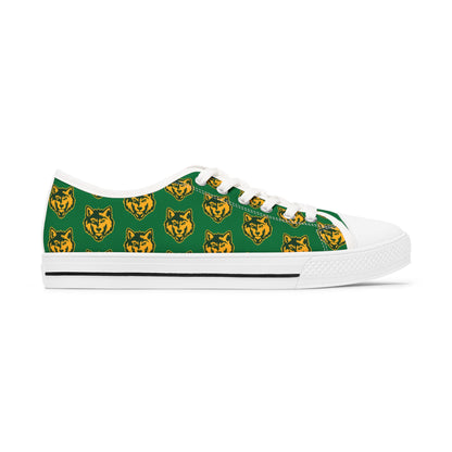 Women's Low Top Sneakers — Green Wolf Pattern Casual Canvas Shoes