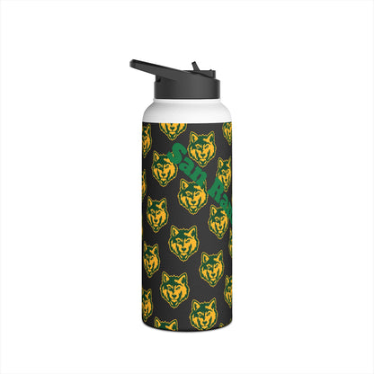 Wolf Pattern Stainless Steel Water Bottle — Green & Gold Team Design