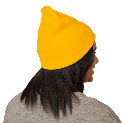 Embroidered Green & Yellow Wolf Logo Cuffed Beanie