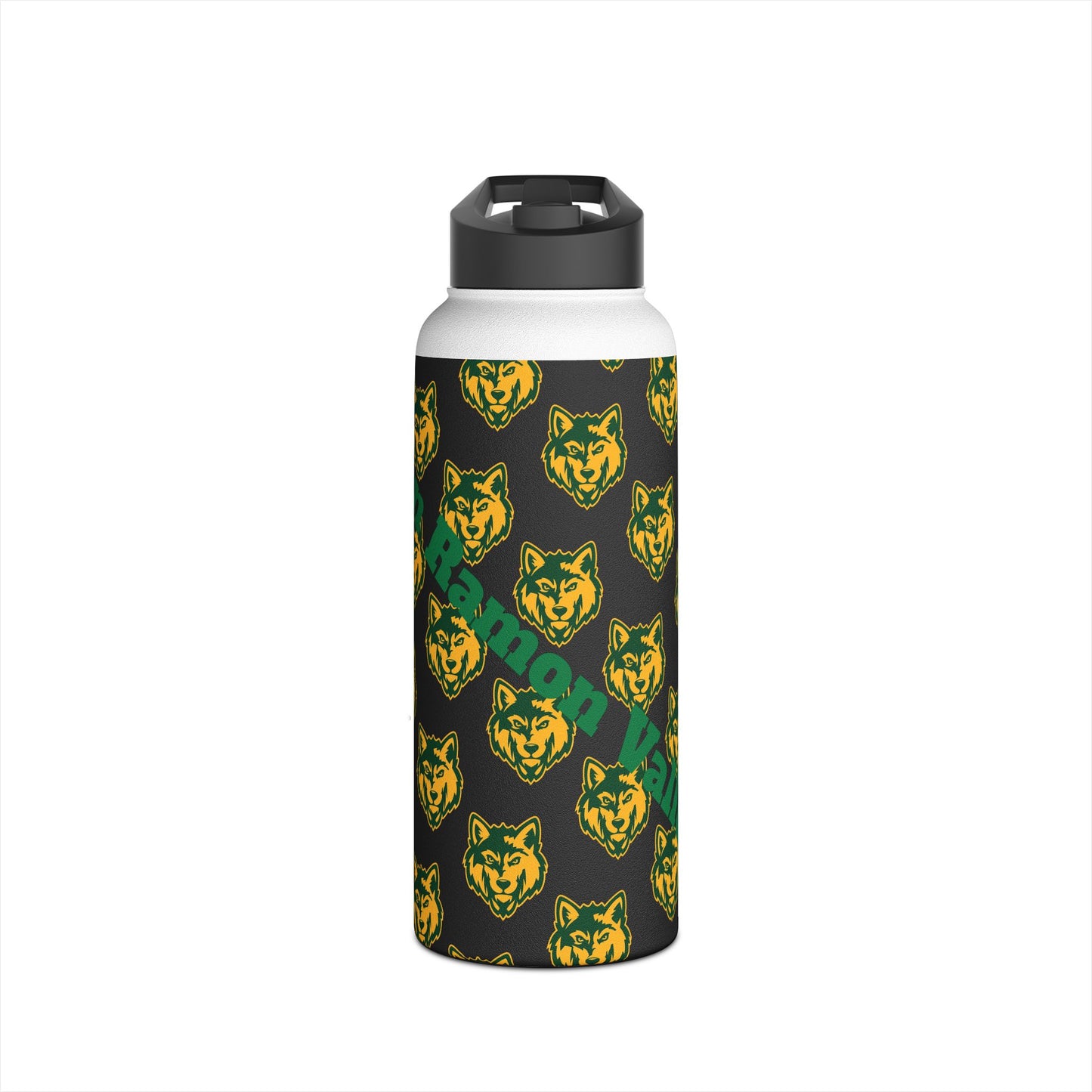 Wolf Pattern Stainless Steel Water Bottle — Green & Gold Team Design
