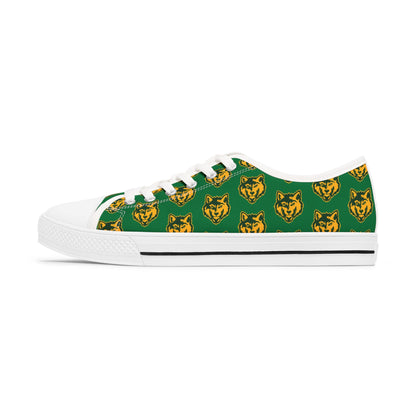 Women's Low Top Sneakers — Green Wolf Pattern Casual Canvas Shoes