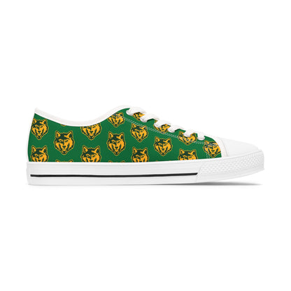 Women's Low Top Sneakers — Green Wolf Pattern Casual Canvas Shoes