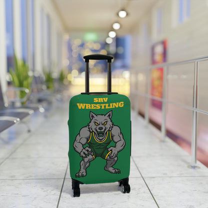 SRV Wrestling Wolf Luggage Cover — Green Travel Protector with Mascot Logo
