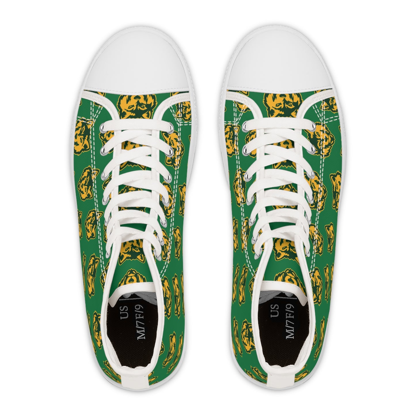 Green Wolf Pattern High-Top Sneakers — Women's Casual Retro Skate Shoes