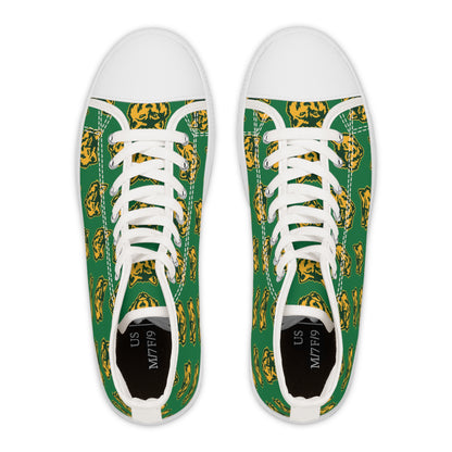 Green Wolf Pattern High-Top Sneakers — Women's Casual Retro Skate Shoes