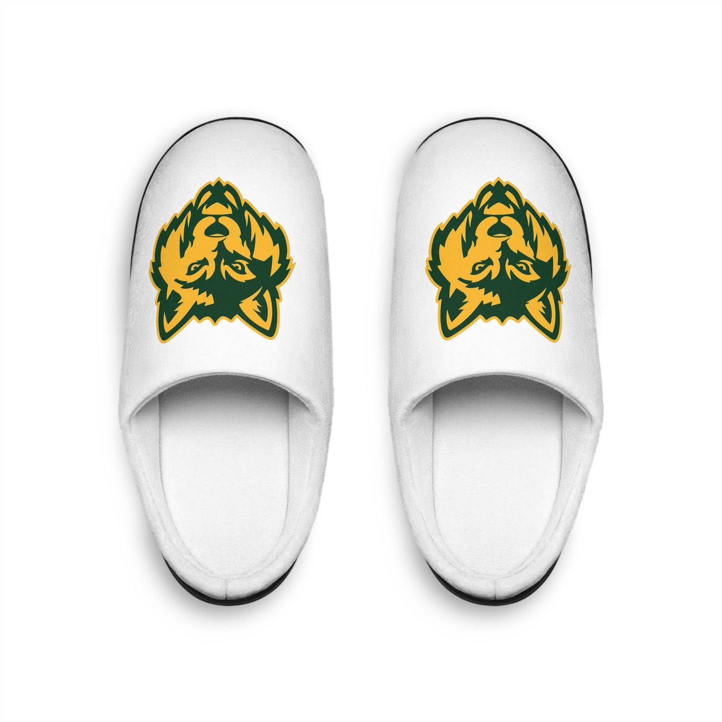 Women's Slippers — Cozy Indoor Mule with Green & Gold Wolf Logo