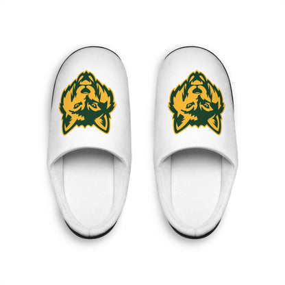 Women's Slippers — Cozy Indoor Mule with Green & Gold Wolf Logo