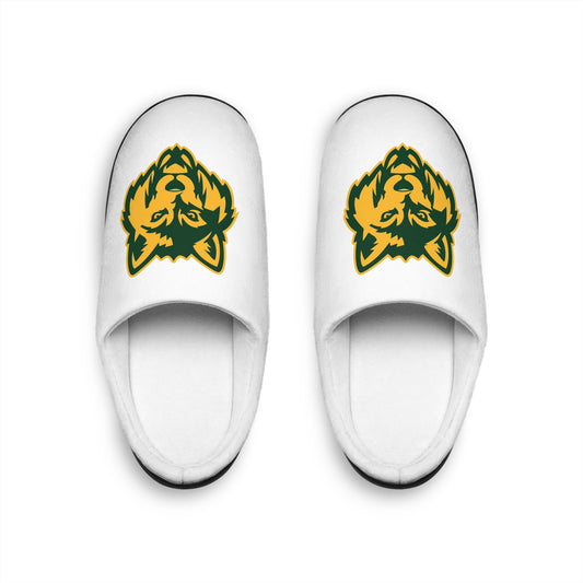 Women's Slippers — Cozy Indoor Mule with Green & Gold Wolf Logo
