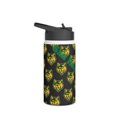Wolf Pattern Stainless Steel Water Bottle — Green & Gold Team Design