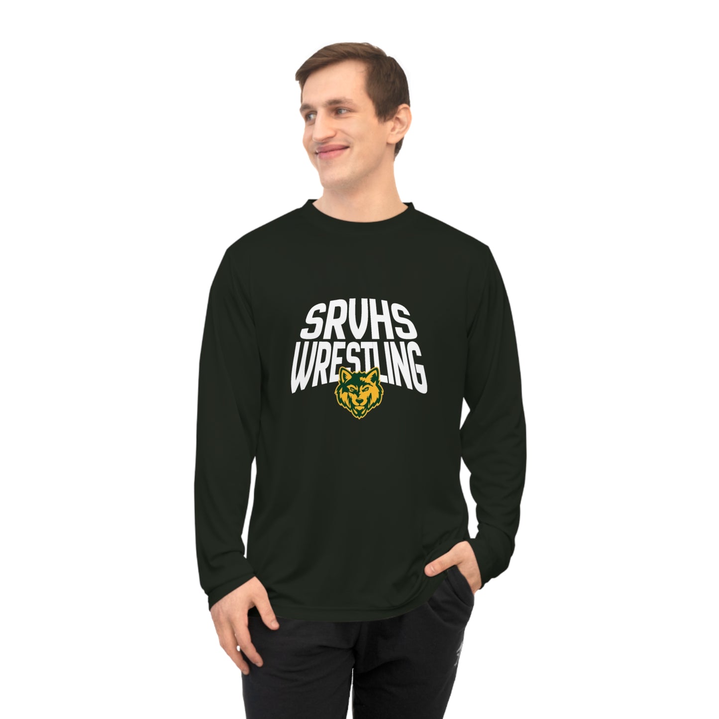 SRVHS Wrestling Performance Long Sleeve Shirt — School Team Tee with Wildcat Logo