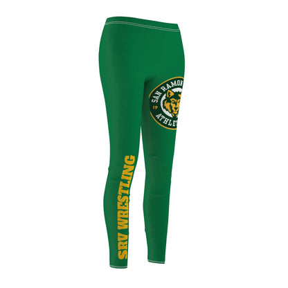 SRV Wrestling Women's Athletic Leggings — Green Logo & Side Text