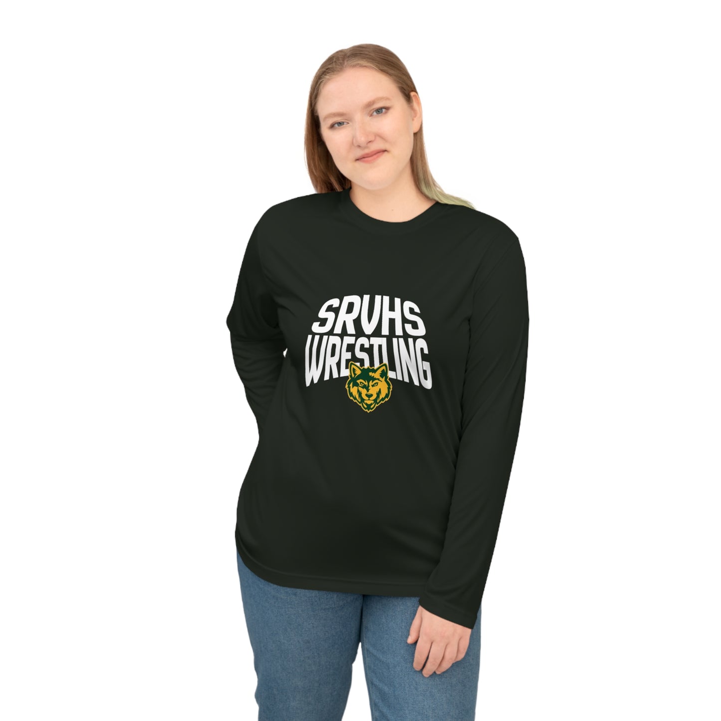 SRVHS Wrestling Performance Long Sleeve Shirt — School Team Tee with Wildcat Logo