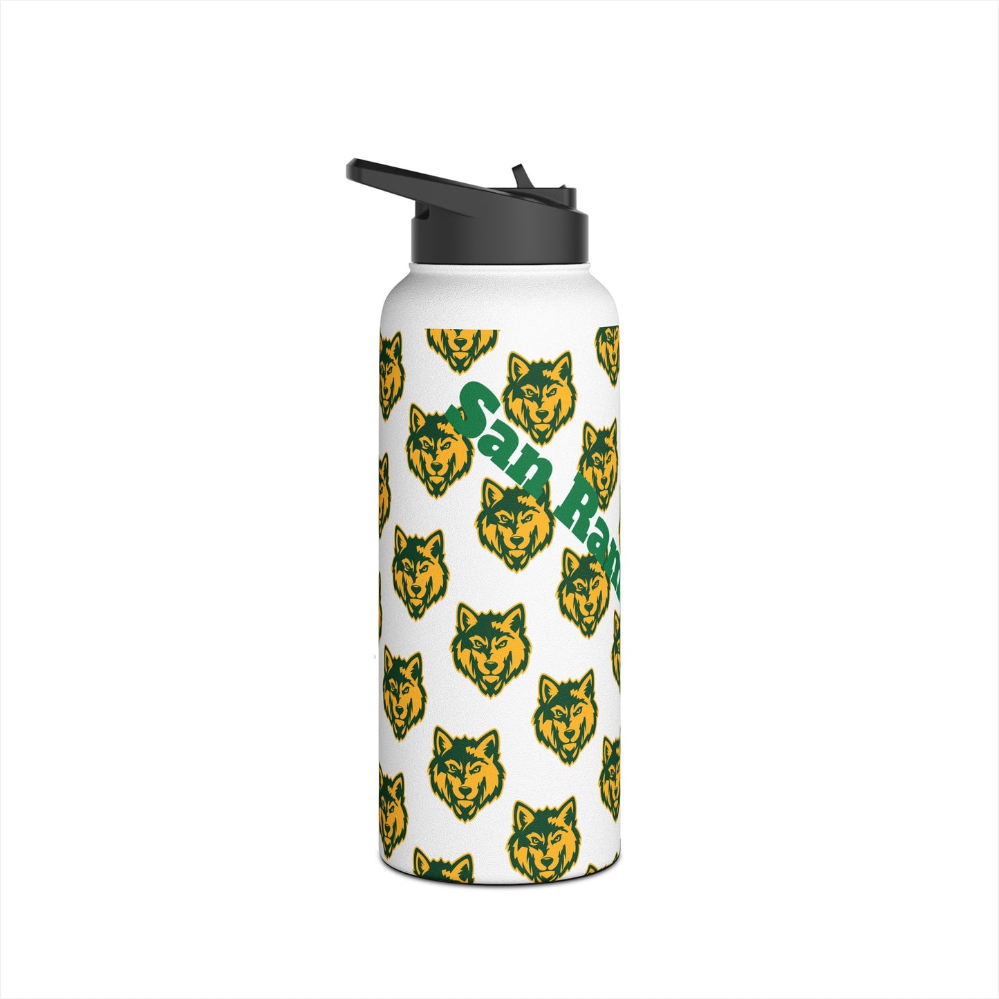 Wolf Pattern Stainless Steel Water Bottle — Green & Gold Team Design