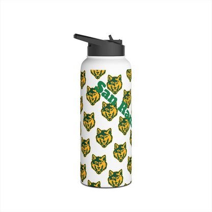 Wolf Pattern Stainless Steel Water Bottle — Green & Gold Team Design