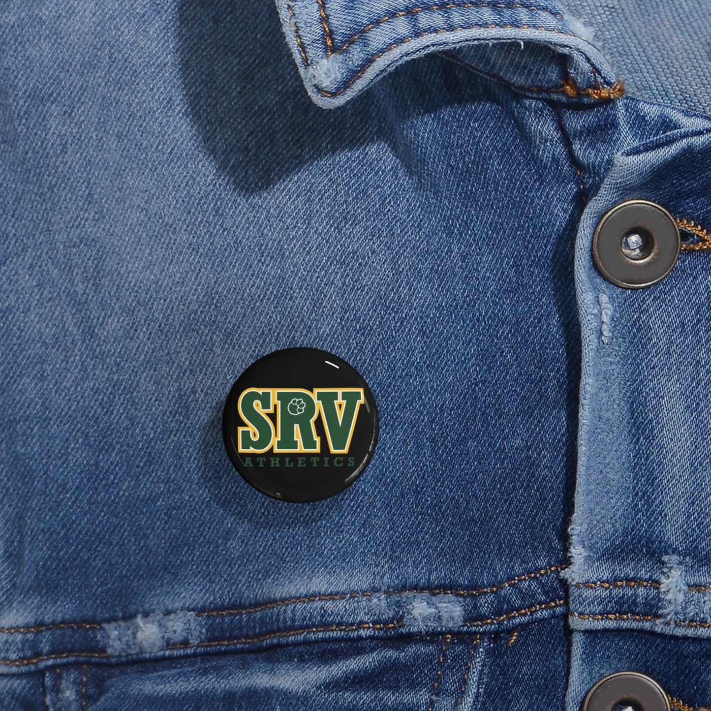 SRV Athletics Round Pin Button — School Spirit Lapel Pin