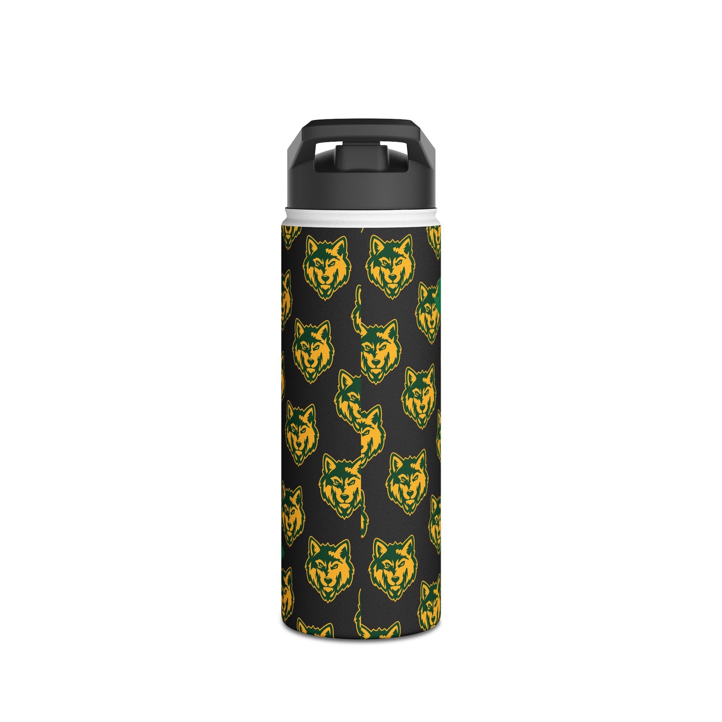 Wolf Pattern Stainless Steel Water Bottle — Green & Gold Team Design