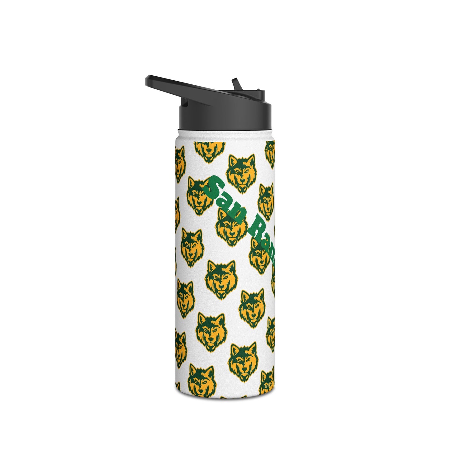 Wolf Pattern Stainless Steel Water Bottle — Green & Gold Team Design