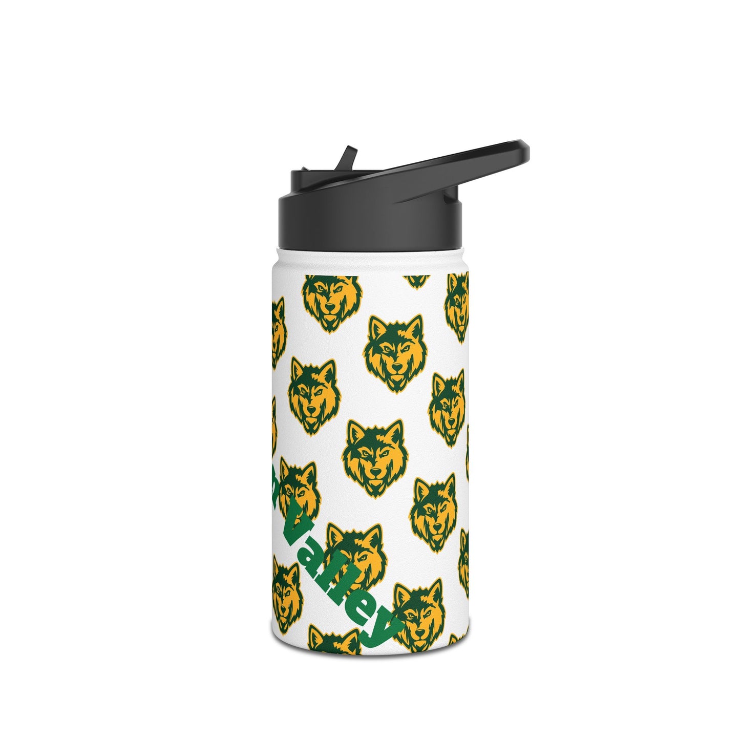 Wolf Pattern Stainless Steel Water Bottle — Green & Gold Team Design