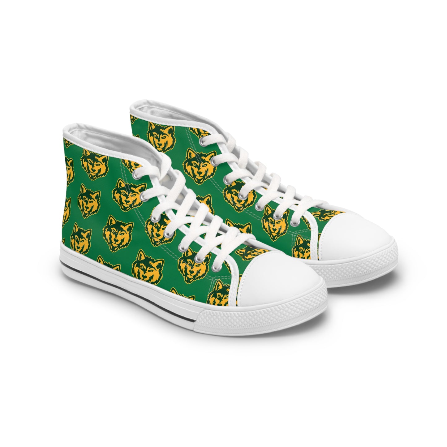 Green Wolf Pattern High-Top Sneakers — Women's Casual Retro Skate Shoes
